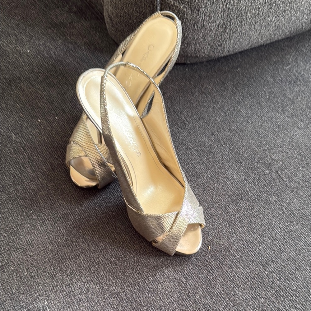 Caparros Silver Metallic Peep-Toe Heels